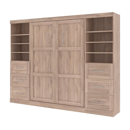 Bestar Pur Full Murphy Bed and 2 Storage Units with Drawers (109W) in rustic brown 26894-000009